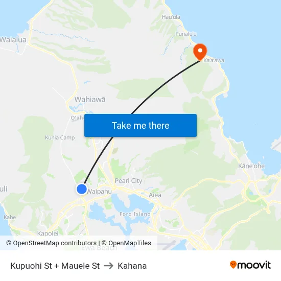 Kupuohi St + Mauele St to Kahana map