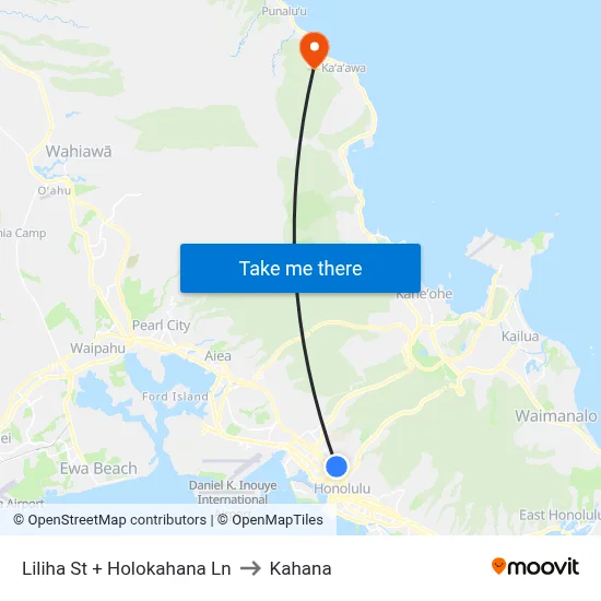 Liliha St + Holokahana Ln to Kahana map