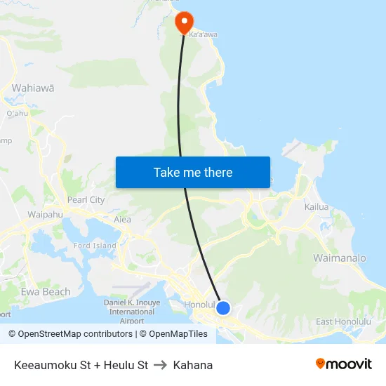Keeaumoku St + Heulu St to Kahana map