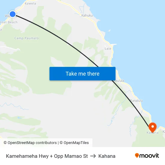 Kamehameha Hwy + Opp Mamao St to Kahana map