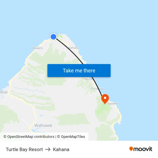 Turtle Bay Resort to Kahana map