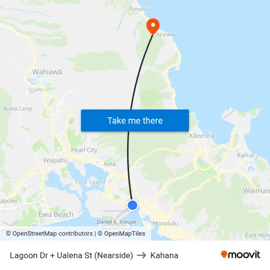 Lagoon Dr + Ualena St (Nearside) to Kahana map