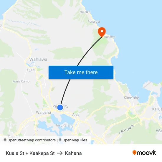 Kuala St + Kaakepa St to Kahana map