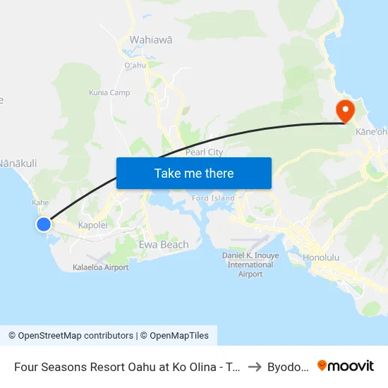 Four Seasons Resort Oahu at Ko Olina - Tesla to Byodo-In map