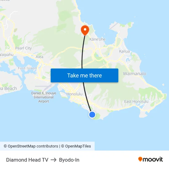 Diamond Head TV to Byodo-In map