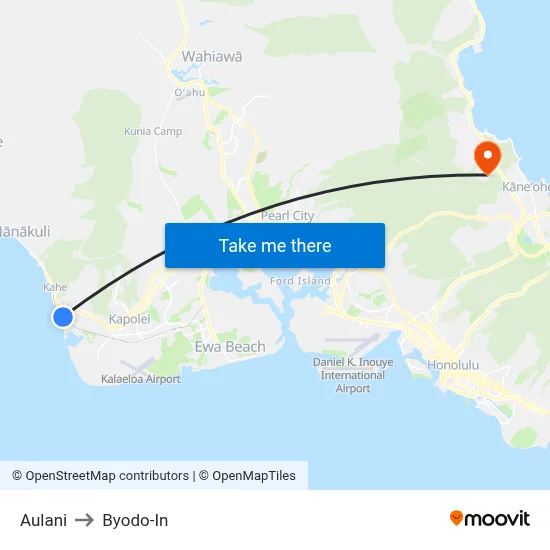 Aulani to Byodo-In map