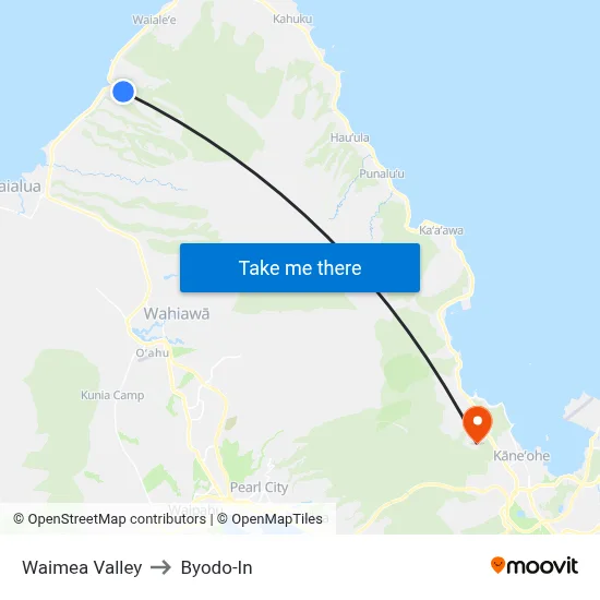 Waimea Valley to Byodo-In map