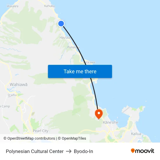 Polynesian Cultural Center to Byodo-In map