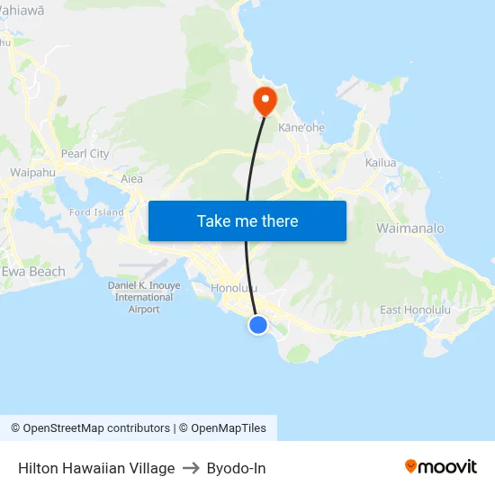 Hilton Hawaiian Village to Byodo-In map