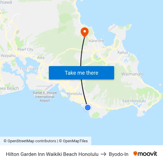 Hilton Garden Inn Waikiki Beach Honolulu to Byodo-In map