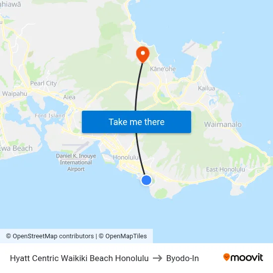 Hyatt Centric Waikiki Beach Honolulu to Byodo-In map