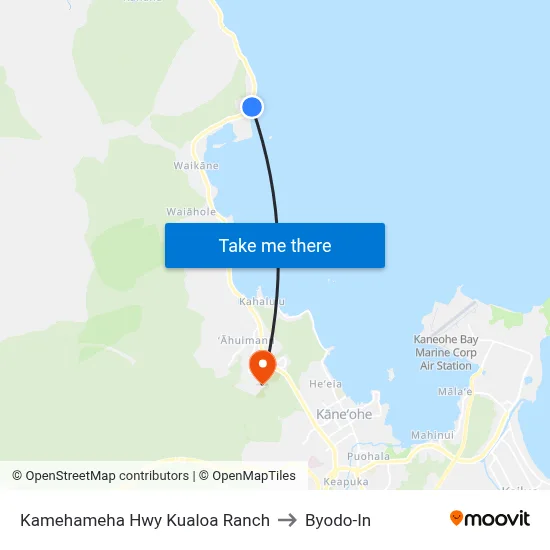 Kamehameha Hwy Kualoa Ranch to Byodo-In map