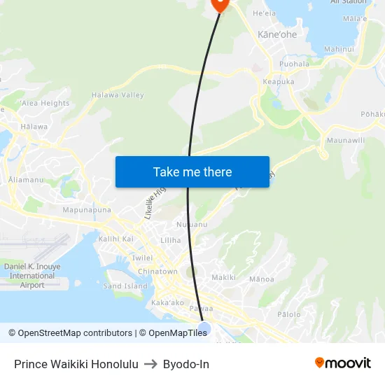 Prince Waikiki Honolulu to Byodo-In map