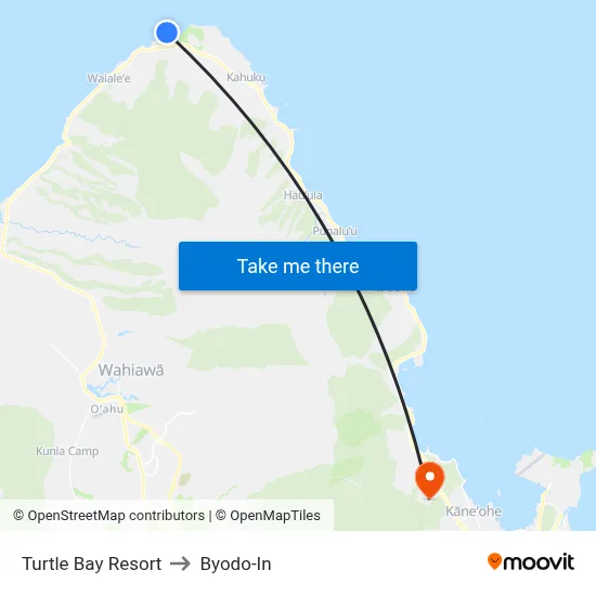 Turtle Bay Resort to Byodo-In map