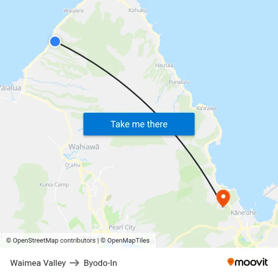 Waimea Valley to Byodo-In map