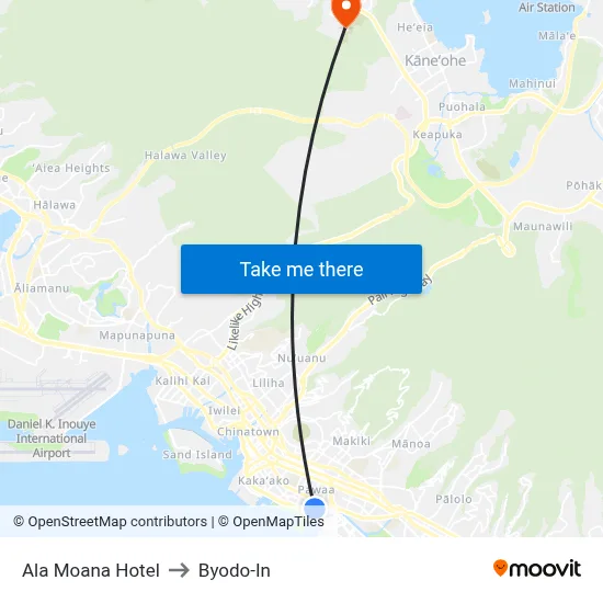 Ala Moana Hotel to Byodo-In map