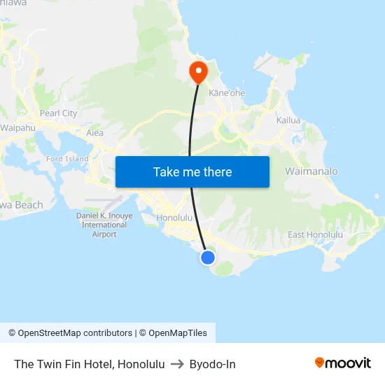 The Twin Fin Hotel, Honolulu to Byodo-In map