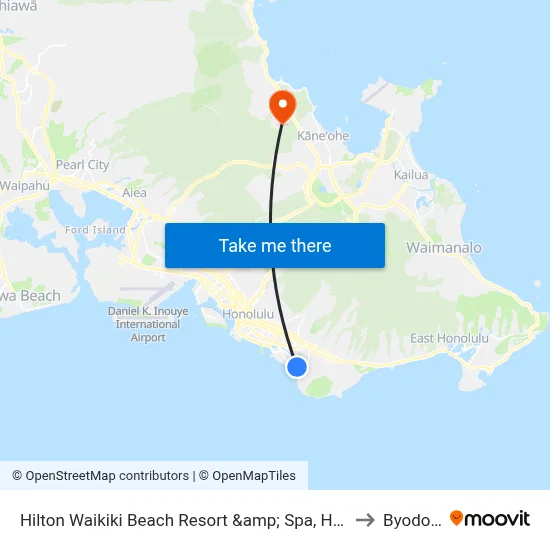 Hilton Waikiki Beach Resort &amp; Spa, Honolulu to Byodo-In map