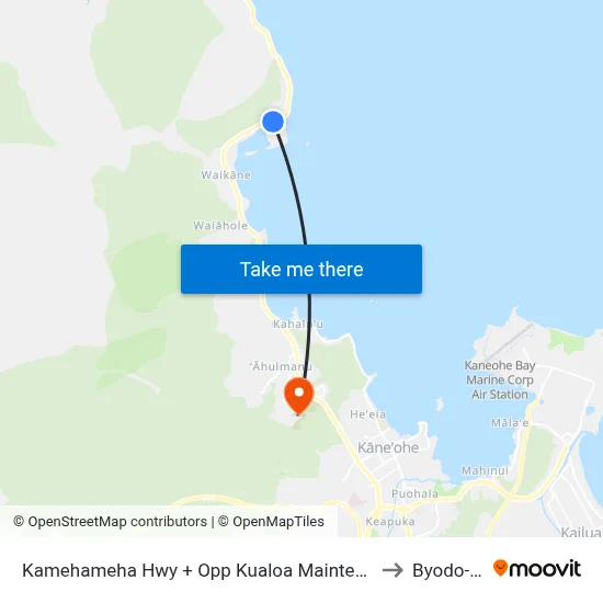 Kamehameha Hwy + Opp Kualoa Maintena to Byodo-In map