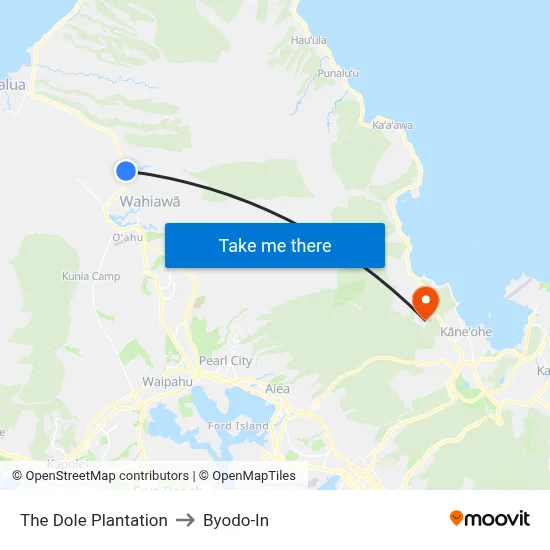 The Dole Plantation to Byodo-In map