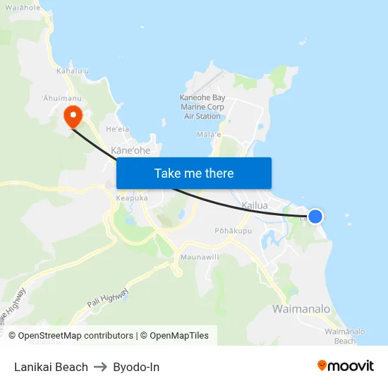 Lanikai Beach to Byodo-In map
