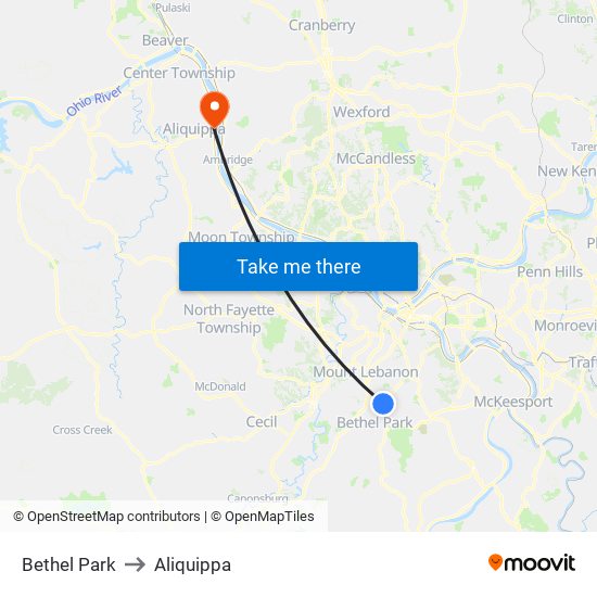 Bethel Park to Aliquippa map