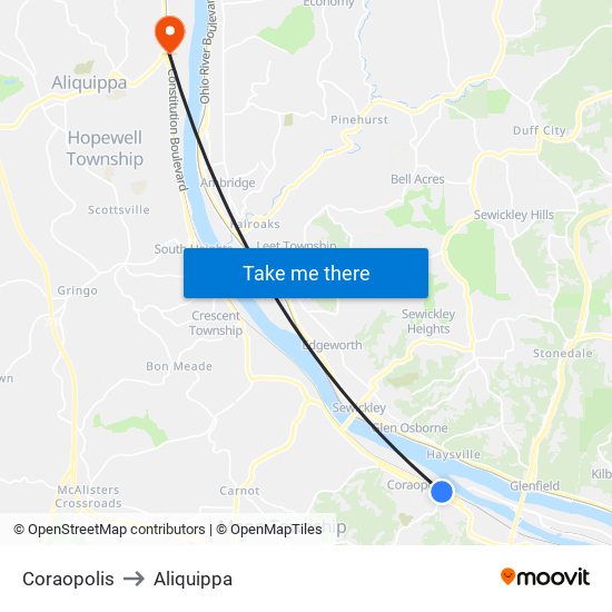 Coraopolis to Aliquippa map