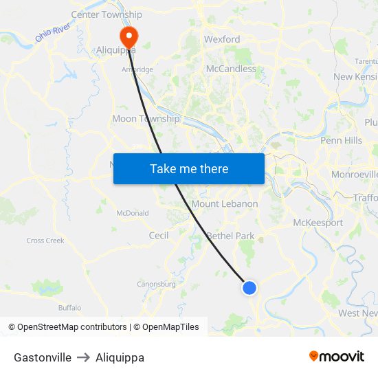 Gastonville to Aliquippa map