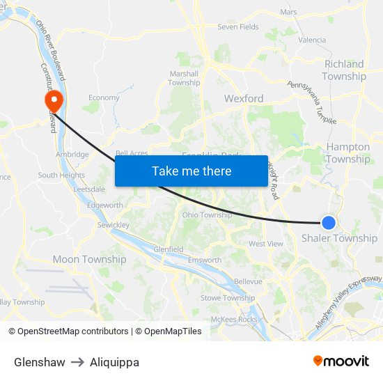 Glenshaw to Aliquippa map
