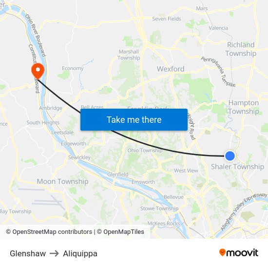 Glenshaw to Aliquippa map