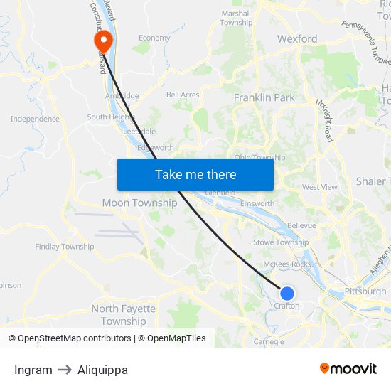 Ingram to Aliquippa map