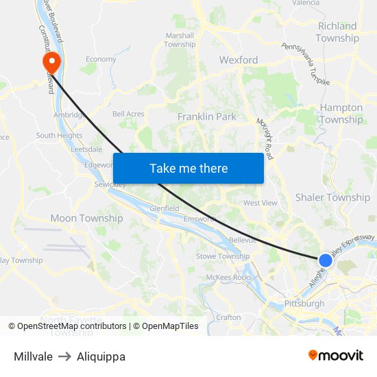 Millvale to Aliquippa map