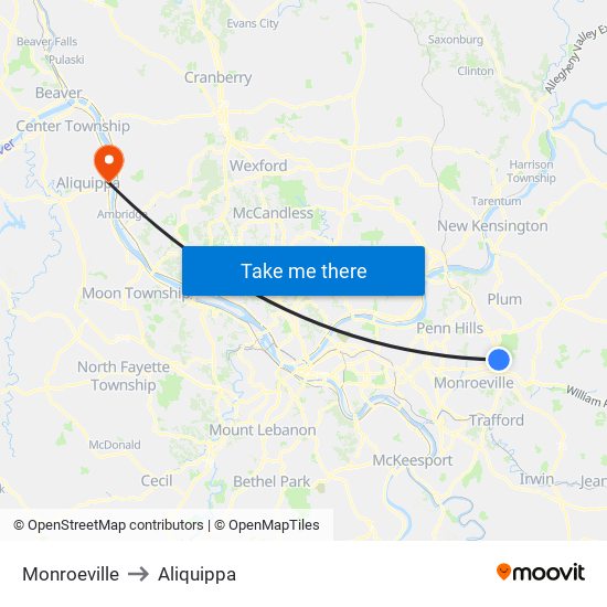 Monroeville to Aliquippa map