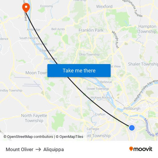 Mount Oliver to Aliquippa map