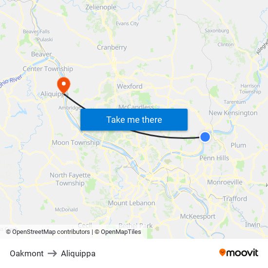 Oakmont to Aliquippa map