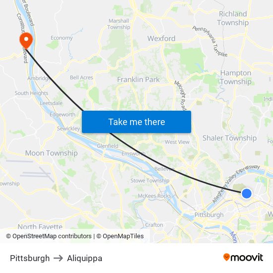 Pittsburgh to Aliquippa map