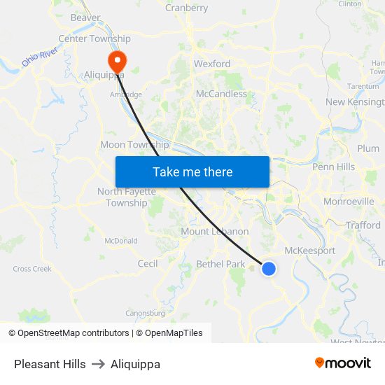 Pleasant Hills to Aliquippa map