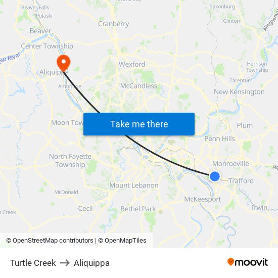 Turtle Creek to Aliquippa map