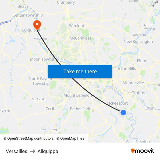 Versailles to Aliquippa map