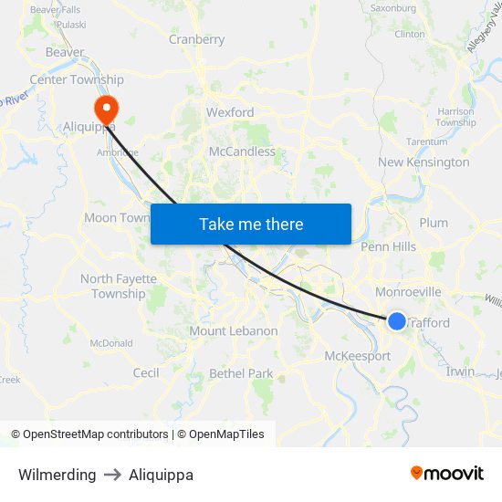 Wilmerding to Aliquippa map