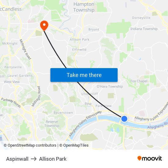 Aspinwall to Allison Park map
