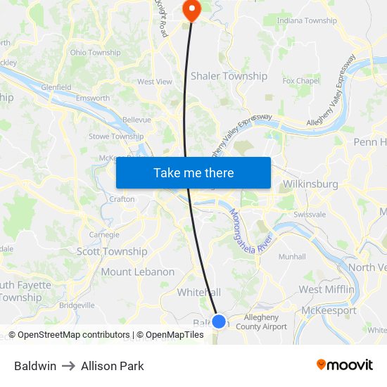 Baldwin to Allison Park map