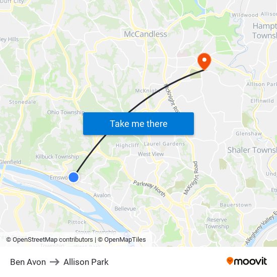 Ben Avon to Allison Park map