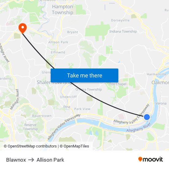 Blawnox to Allison Park map
