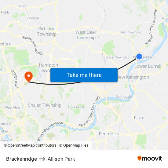 Brackenridge to Allison Park map
