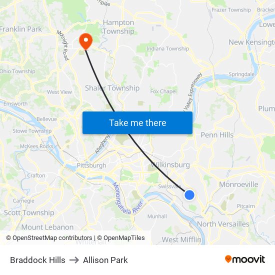 Braddock Hills to Allison Park map