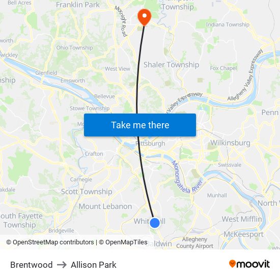 Brentwood to Allison Park map