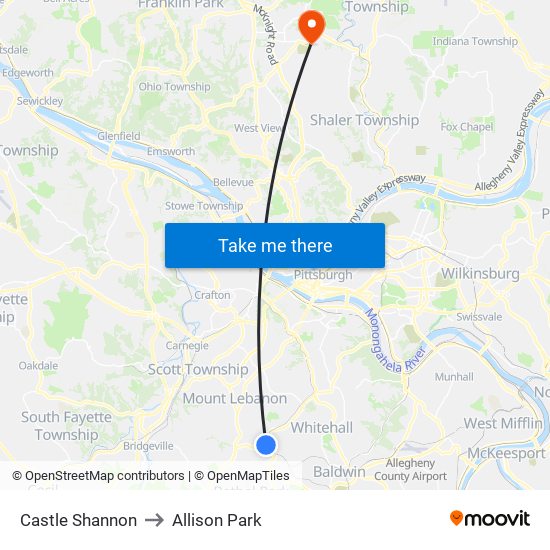 Castle Shannon to Allison Park map