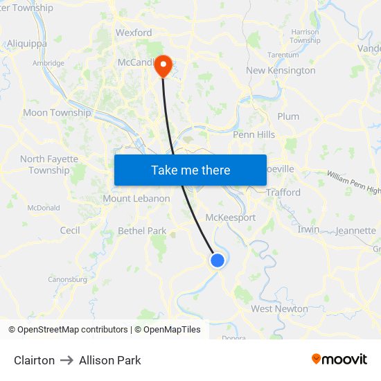 Clairton to Allison Park map