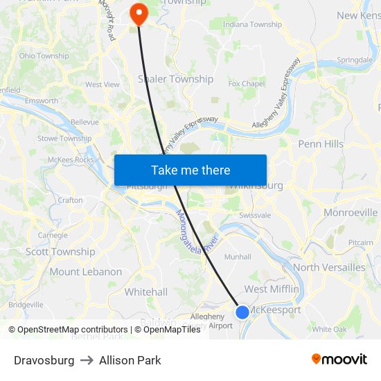 Dravosburg to Allison Park map